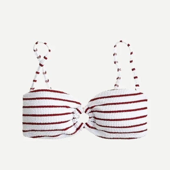 J. Crew | Scrunchie Ring Bandeau Bikini Top Stripe White Racing Red Textured New - Picture 6 of 15